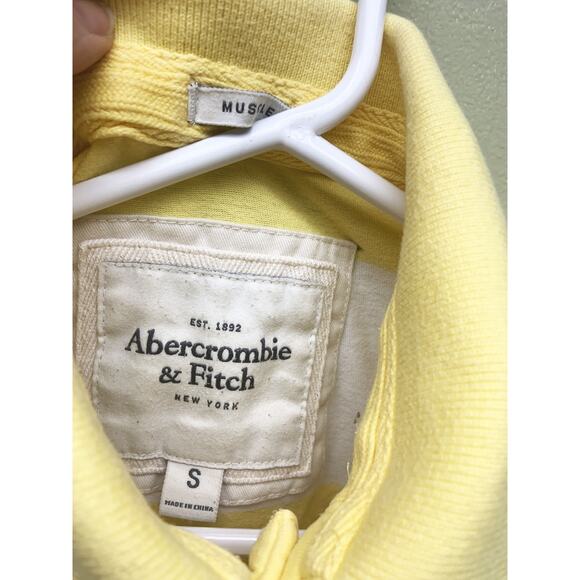 Abercrombie & Fitch Yellow Striped White Moose Logo Muscle Polo V-neck SS Size S - Picture 3 of 6
